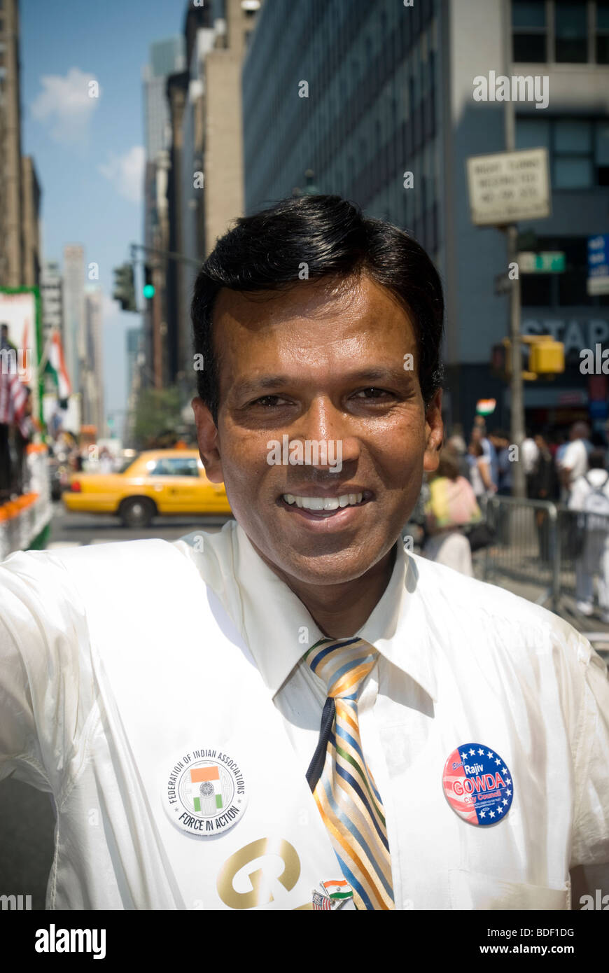 Indian-American New York City Council candidato marche nell'indipendenza indiana parata del giorno Foto Stock