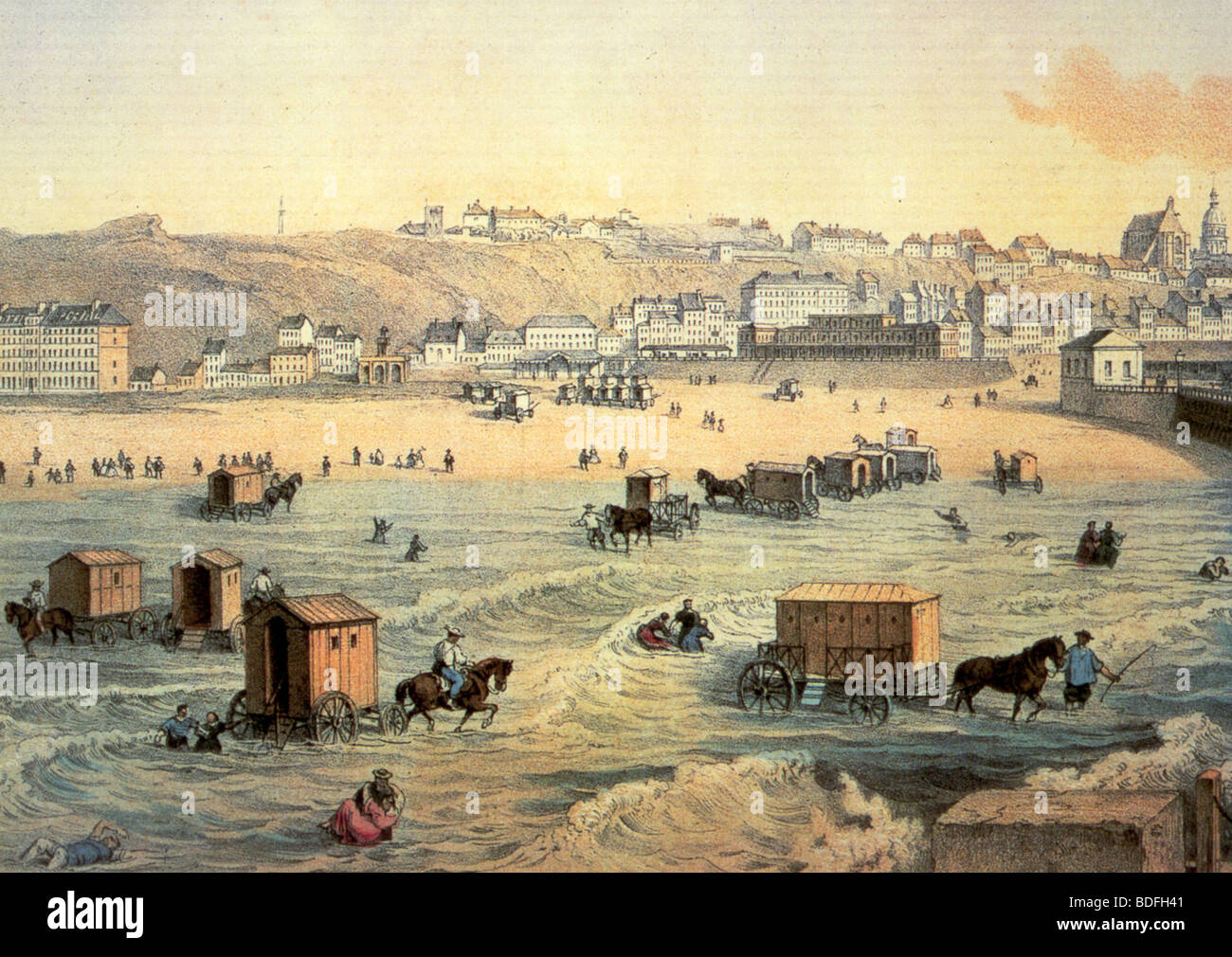 I carri di balneazione a Margate,Inghilterra, circa 1850 Foto Stock