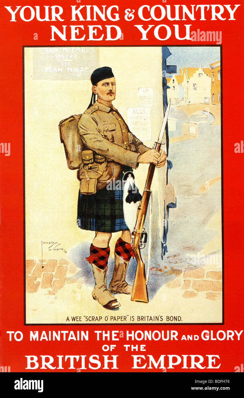 La prima guerra mondiale il reclutamento di poster con un soldato scozzese Foto Stock