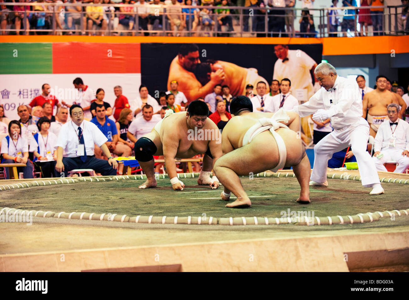 Sumo Wrestling, mondo giochi, Kaohsiung, Taiwan, luglio 18, 2009 Foto Stock
