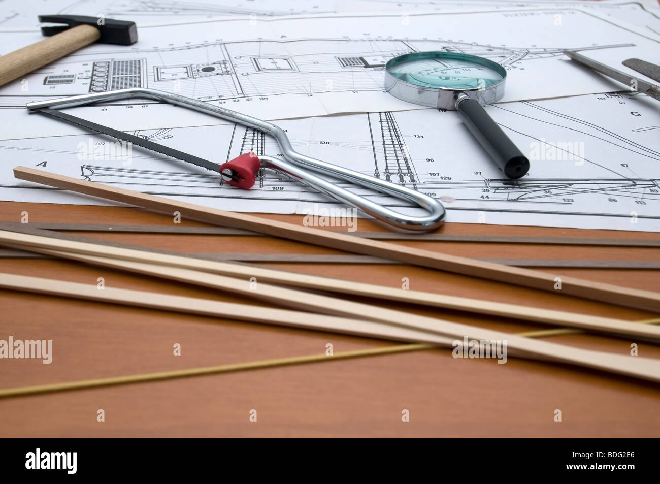 Piano di costruzione di un modello della vecchia nave Foto Stock