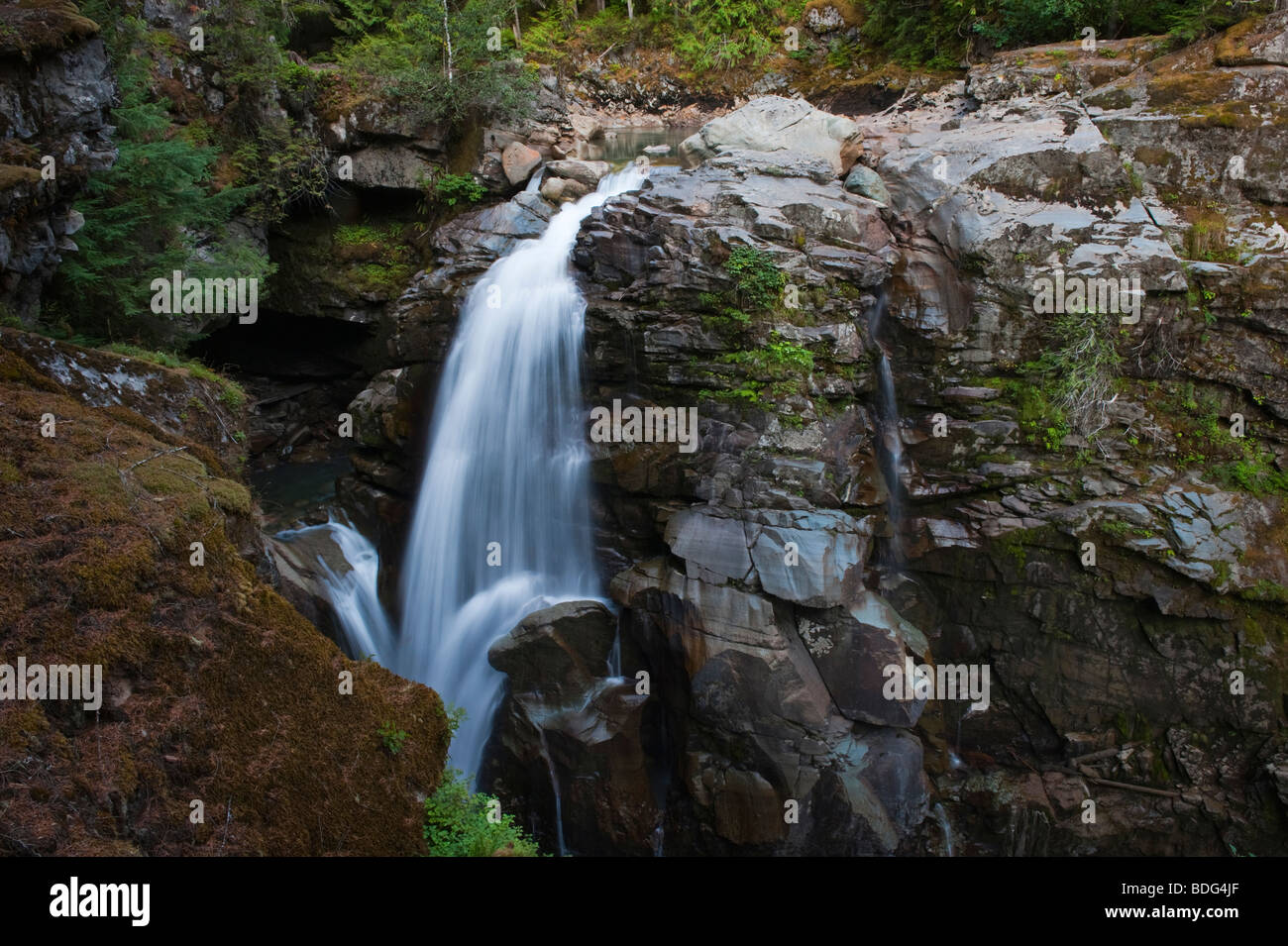 Nooksack Falls si trova lungo il Mt. Baker autostrada sul modo per la ski area e Mt. Shuksan nel nord-ovest dello Stato di Washington. Foto Stock