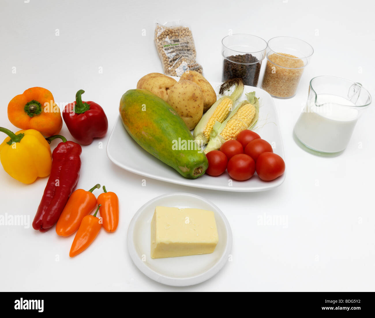 Gruppo di ortaggi che vengono modificati geneticamente Foto Stock