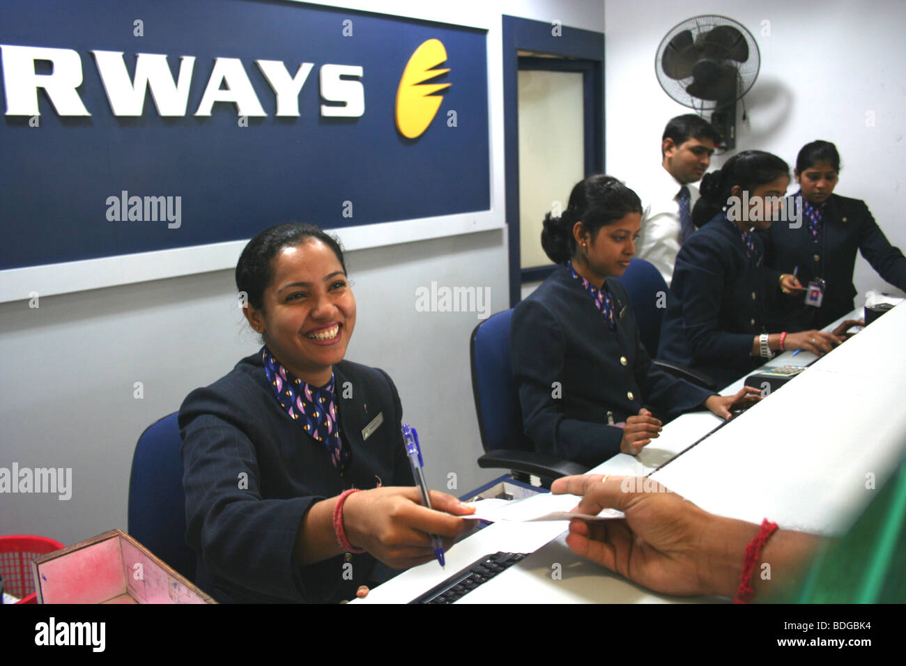 Jet Airways Passeggeri banco check in segno di Logo Foto Stock