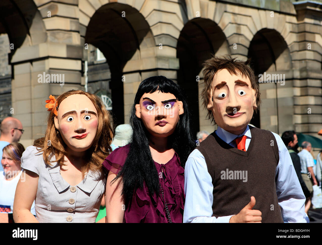 Gli artisti interpreti o esecutori promuovere il loro spettacolo al 2009 Edinburgh Fringe Festival Foto Stock