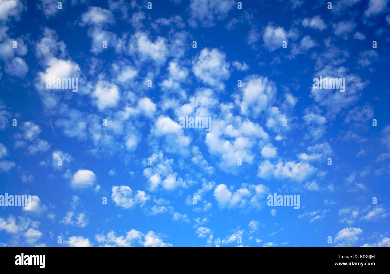 Altocumulus formazione delle nuvole in un cielo blu chiaro. Foto Stock