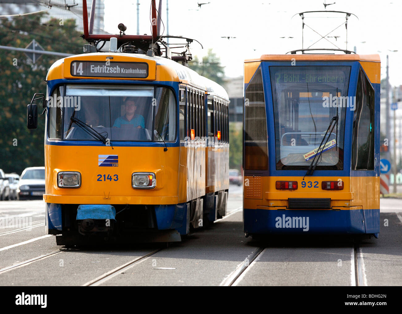 I tram a Leipzig, Germania Foto Stock