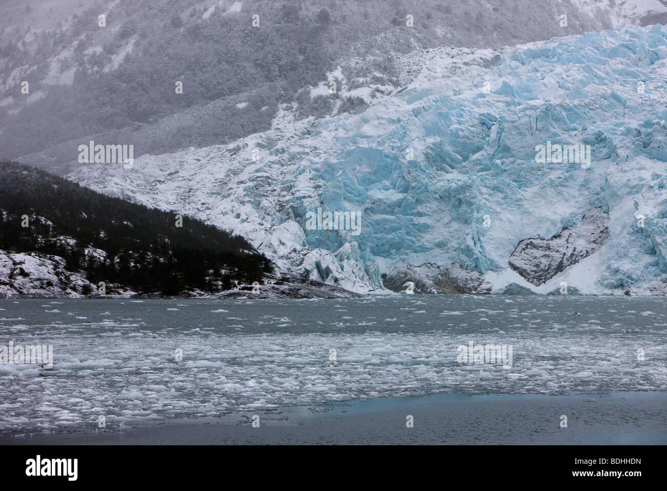 Inverno, Seno Pia, braccio est, Tierra del Fuego, Cile Foto Stock