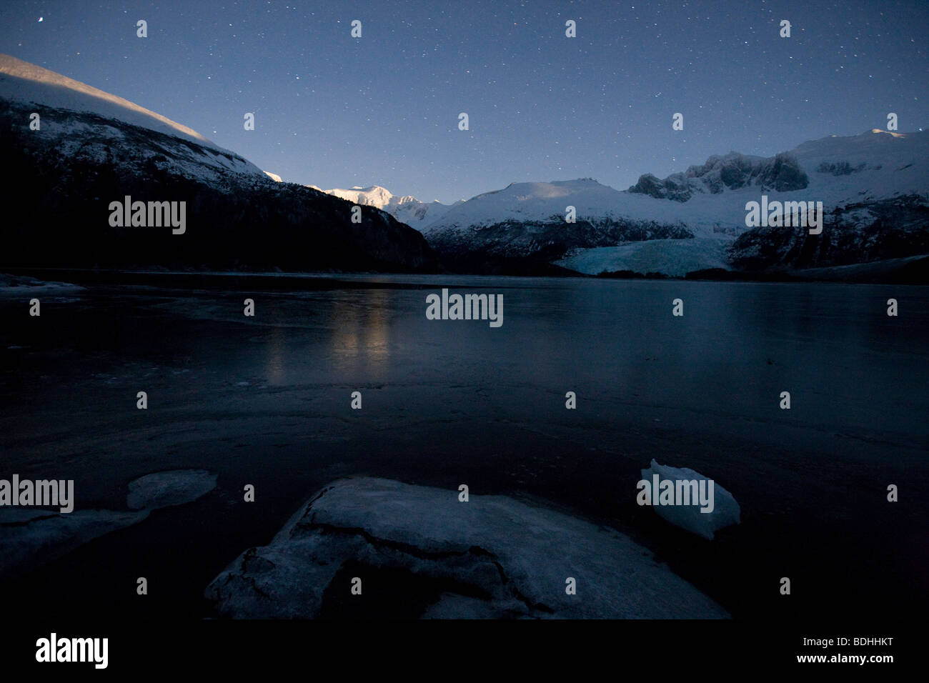 Inverno, Seno Pia, braccio est, Tierra del Fuego, Cile Foto Stock