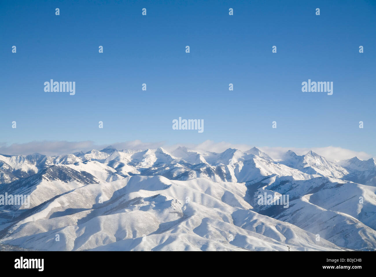 Vista la gamma a dente di sega dal Monte Baldy, Sun Valley Resort, Idaho, Stati Uniti d'America Foto Stock
