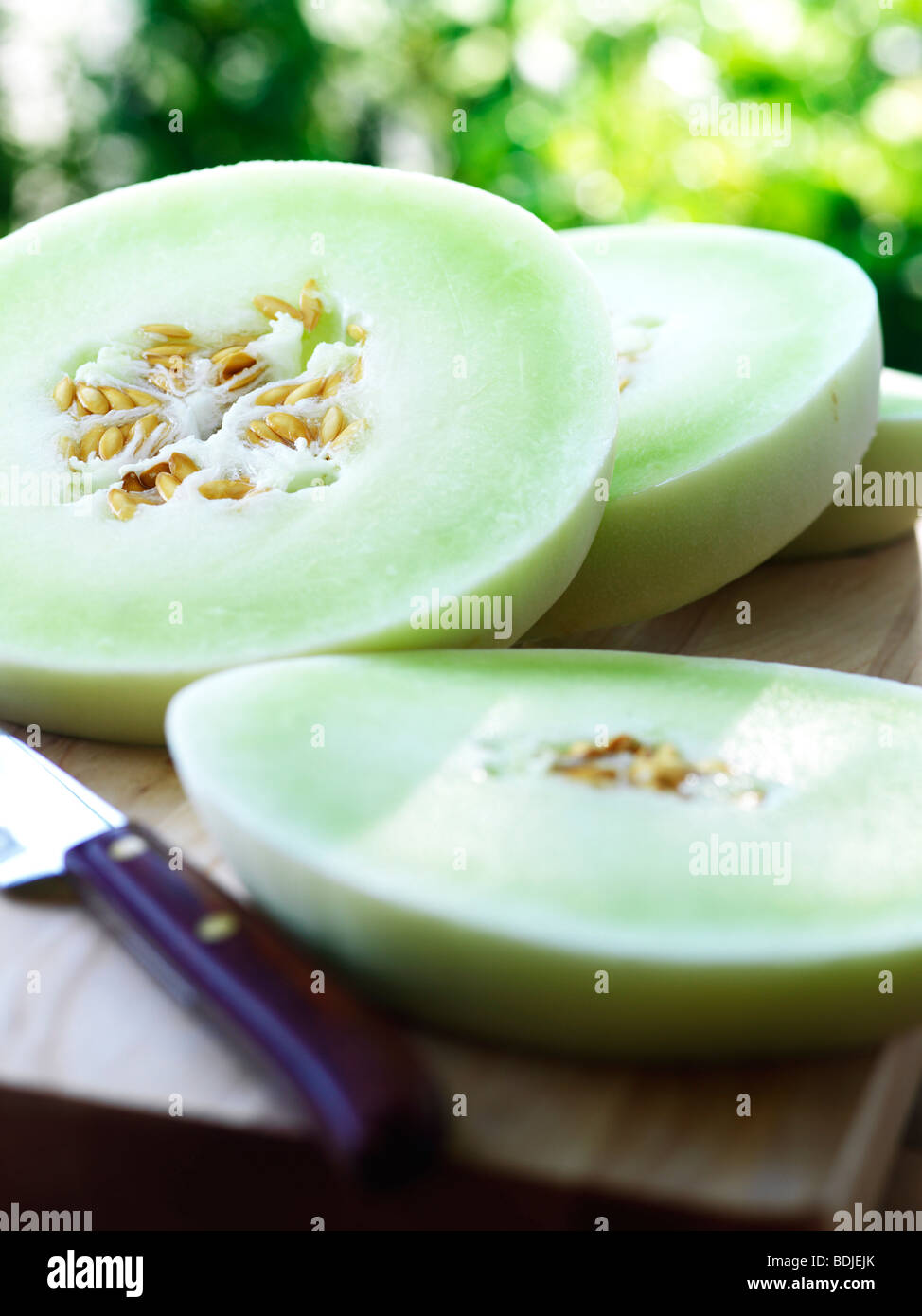 Fette di melone Honeydew Foto Stock