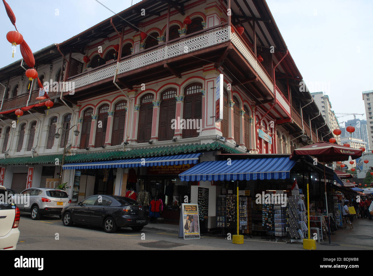 Restaurato palazzo Cinese nell'angolo di Temple Street e Trengannu Street, Chinatown, Singapore Foto Stock