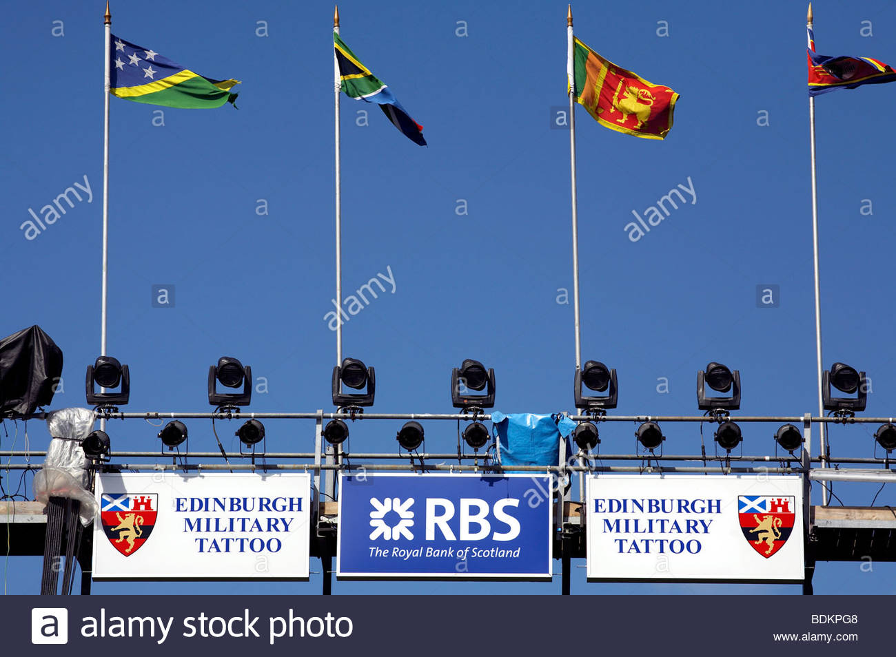 Gantry sopra i posti a sedere per la Edinburgh Tattoo militare Foto Stock