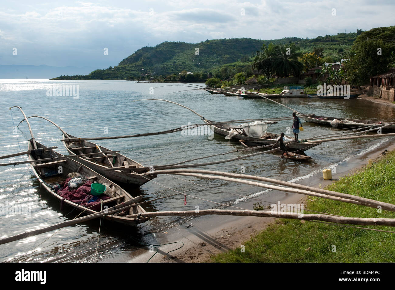 Barche da pesca sul lago Kivu, Gisenyi, Ruanda Foto Stock