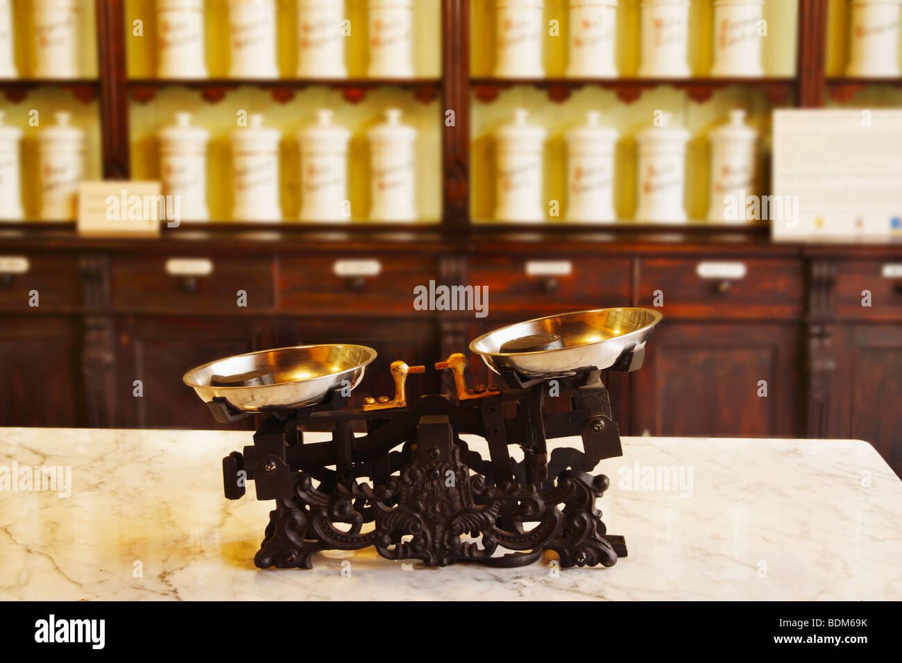 La ricreazione della vecchia farmacia in el centro de plantas medicinales Science Museum di Tejeda su Gran Canaria Isole Canarie Spagna. Foto Stock