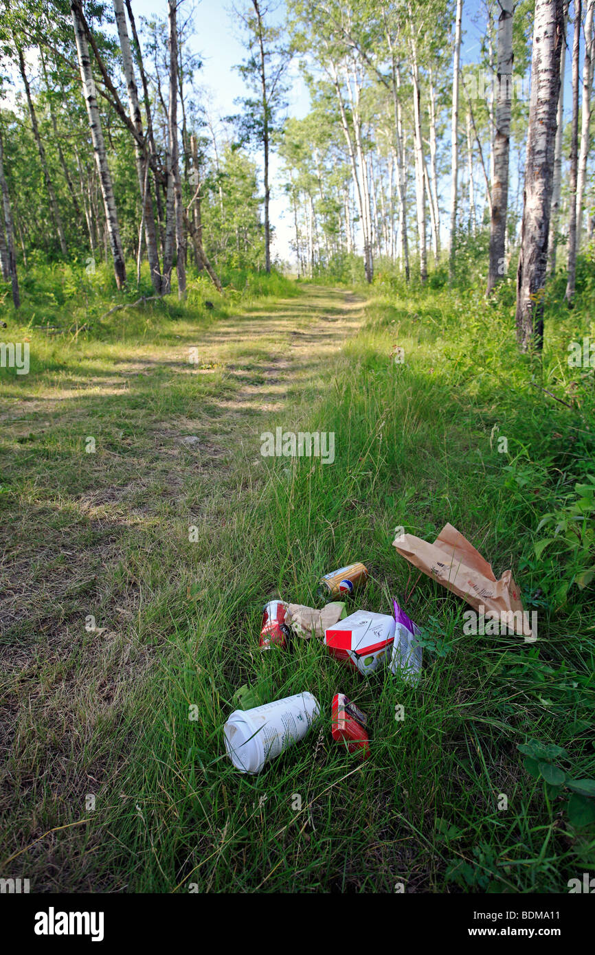 Sentiero escursionistico con garbage sulla terra. Foto Stock