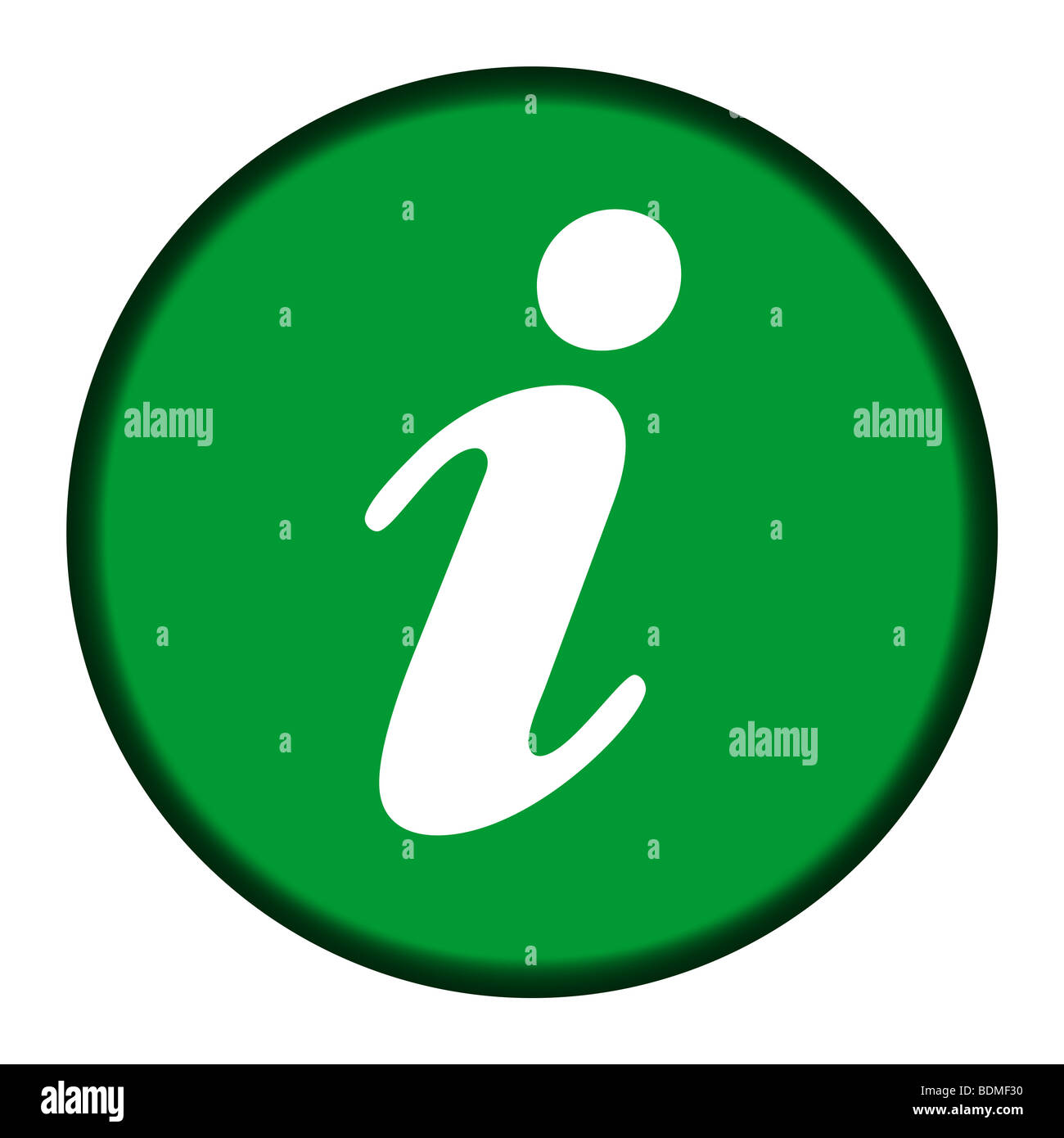 Circolare verde pulsante informazioni isolato su sfondo bianco. Foto Stock