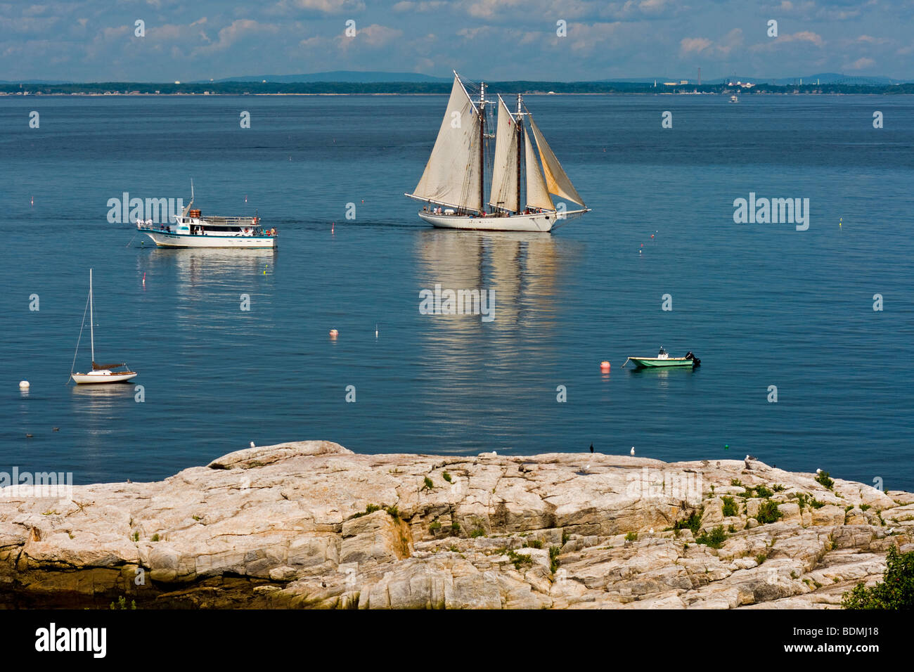 Schooner spirito del Massachusetts dal Appledore, isole di barene Foto Stock