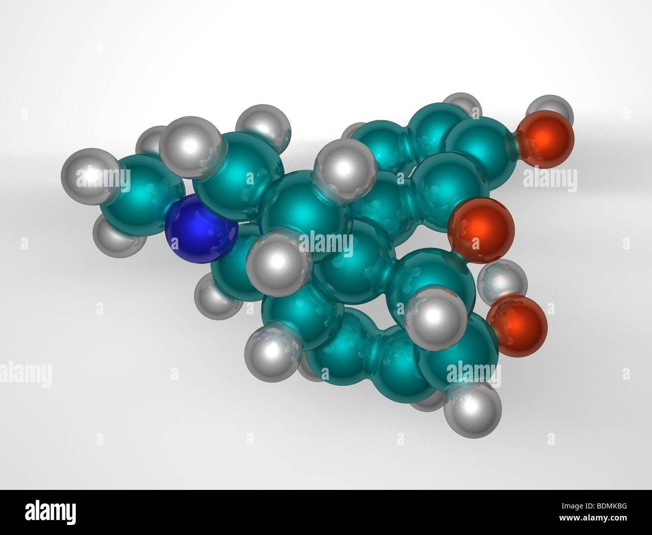 Generati con il computer, tridimensionale di riempimento di spazio modello molecolare della morfina Foto Stock