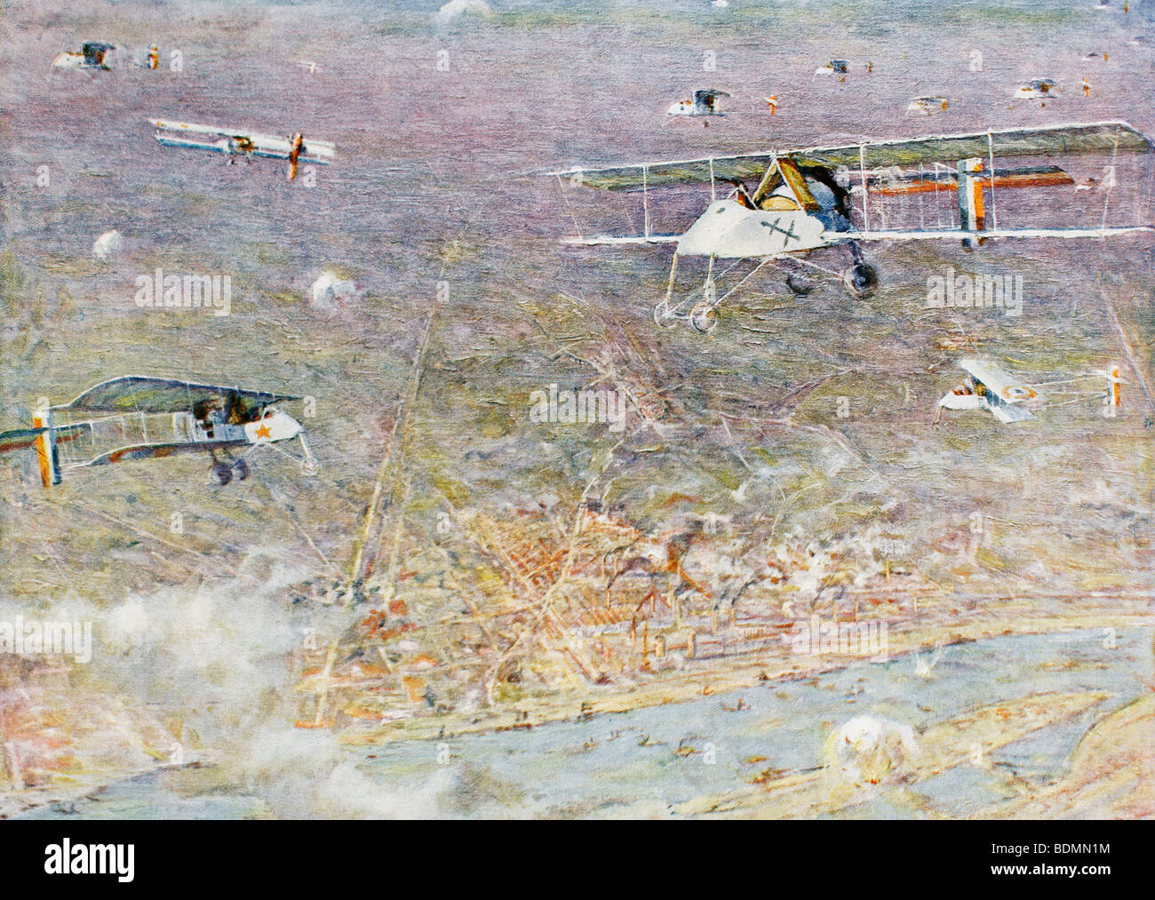 Il bombardamento di Ludwigshafen, Germania, da una squadriglia di aerei francesi Maggio 26, 1915. Foto Stock