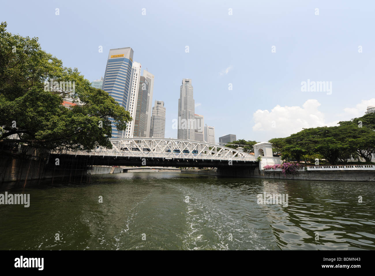 Anderson bridge e dello skyline della città, Singapore Foto Stock