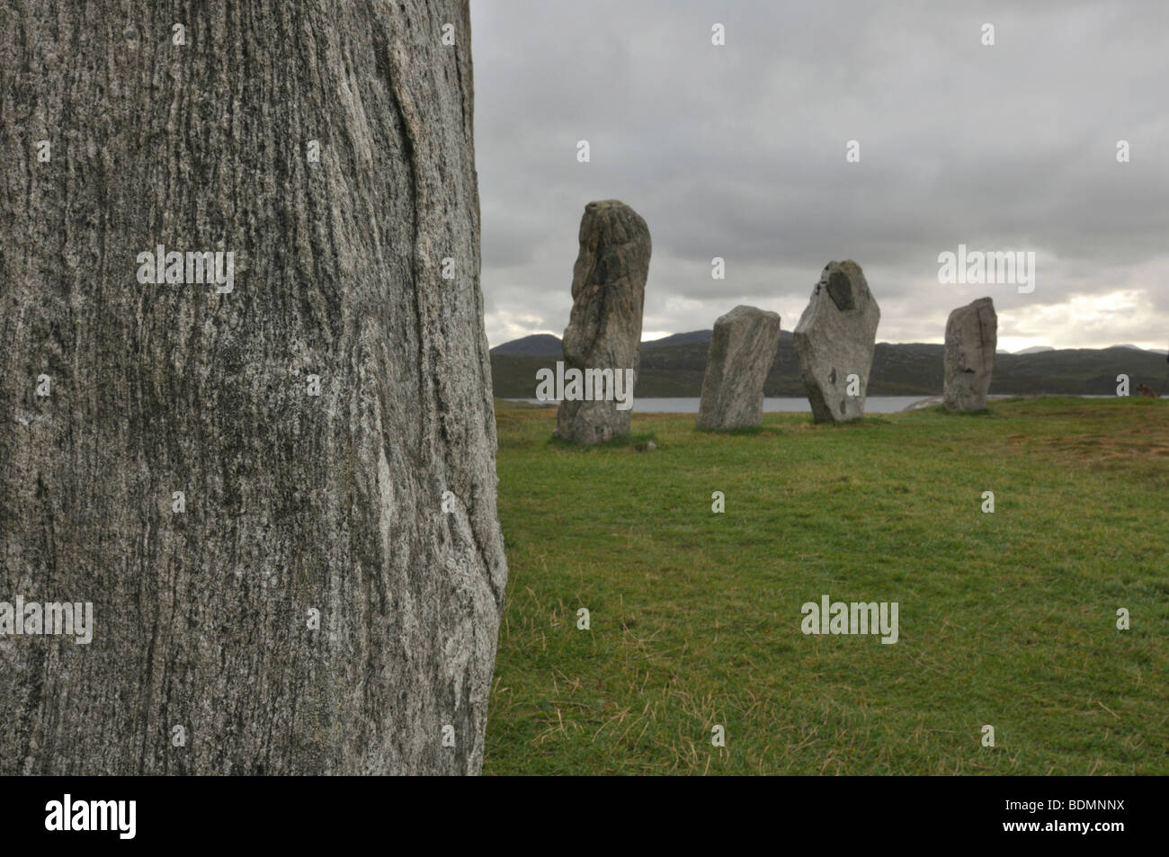 Lewisian gneiss in pietre permanente, Calanais, isola di Lewis, Scozia Foto Stock