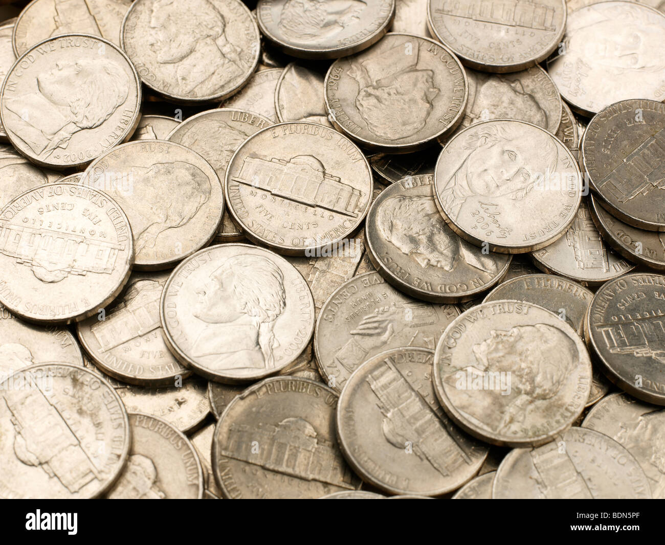 Stati Uniti Monete Nickels orizzontale Foto Stock