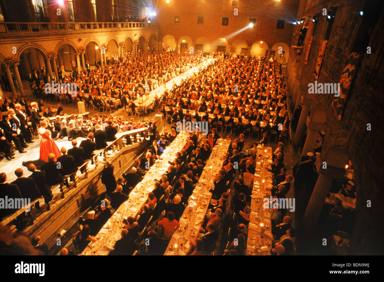 Premi Nobel di banchetto e di prestazioni nella Sala blu del municipio o dal Municipio di Stoccolma ogni dicembre Foto Stock