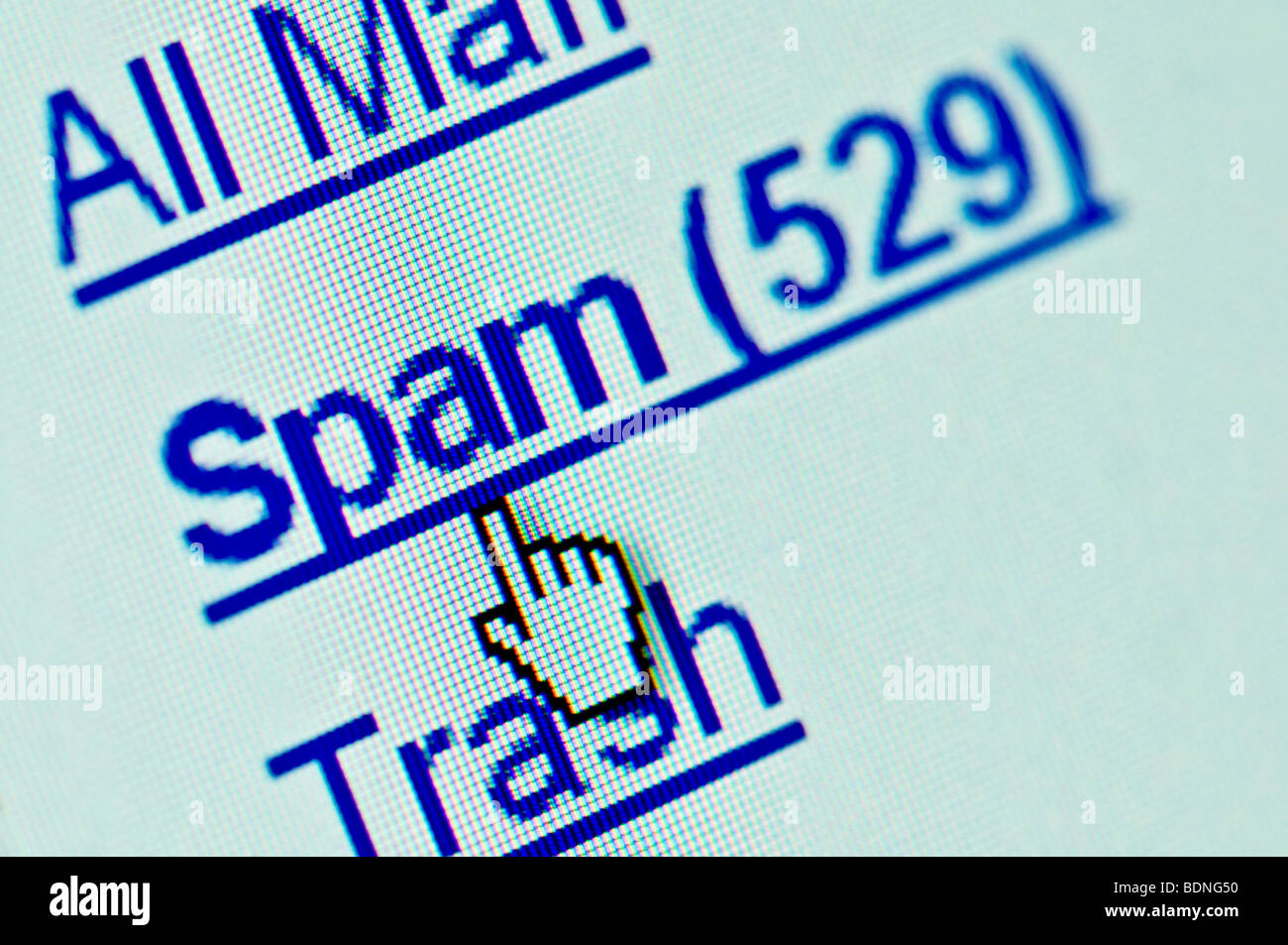 E-mail di spam cartella macro. Copia dello spazio per il testo Foto Stock