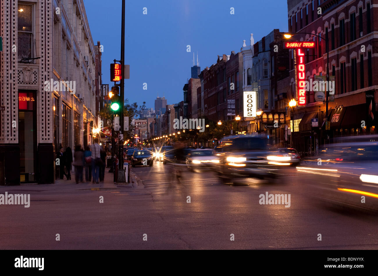 6 sei angoli North Avenue Milwaukee Damen in bucktown Wicker Park Chicago lato ovest nel quartiere alla moda di hip commercial st Foto Stock