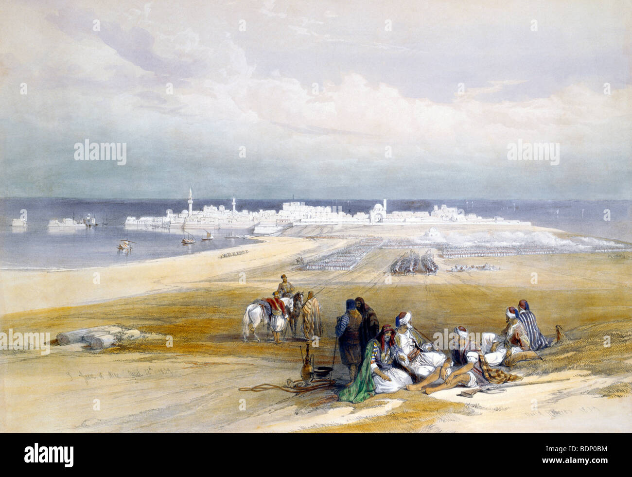 Dipinti orientali di viaggiatori arabi a St Jean d'Acre orientale della baia il Medet Haifa 24 Aprile 1839 Foto Stock