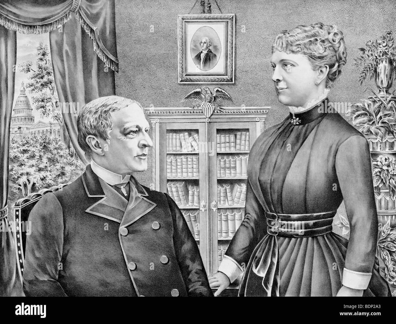 Il Vicepresidente degli Stati Uniti Levi Morton con sua moglie Anna Livingston Reade Street Morton nel 1889 Foto Stock