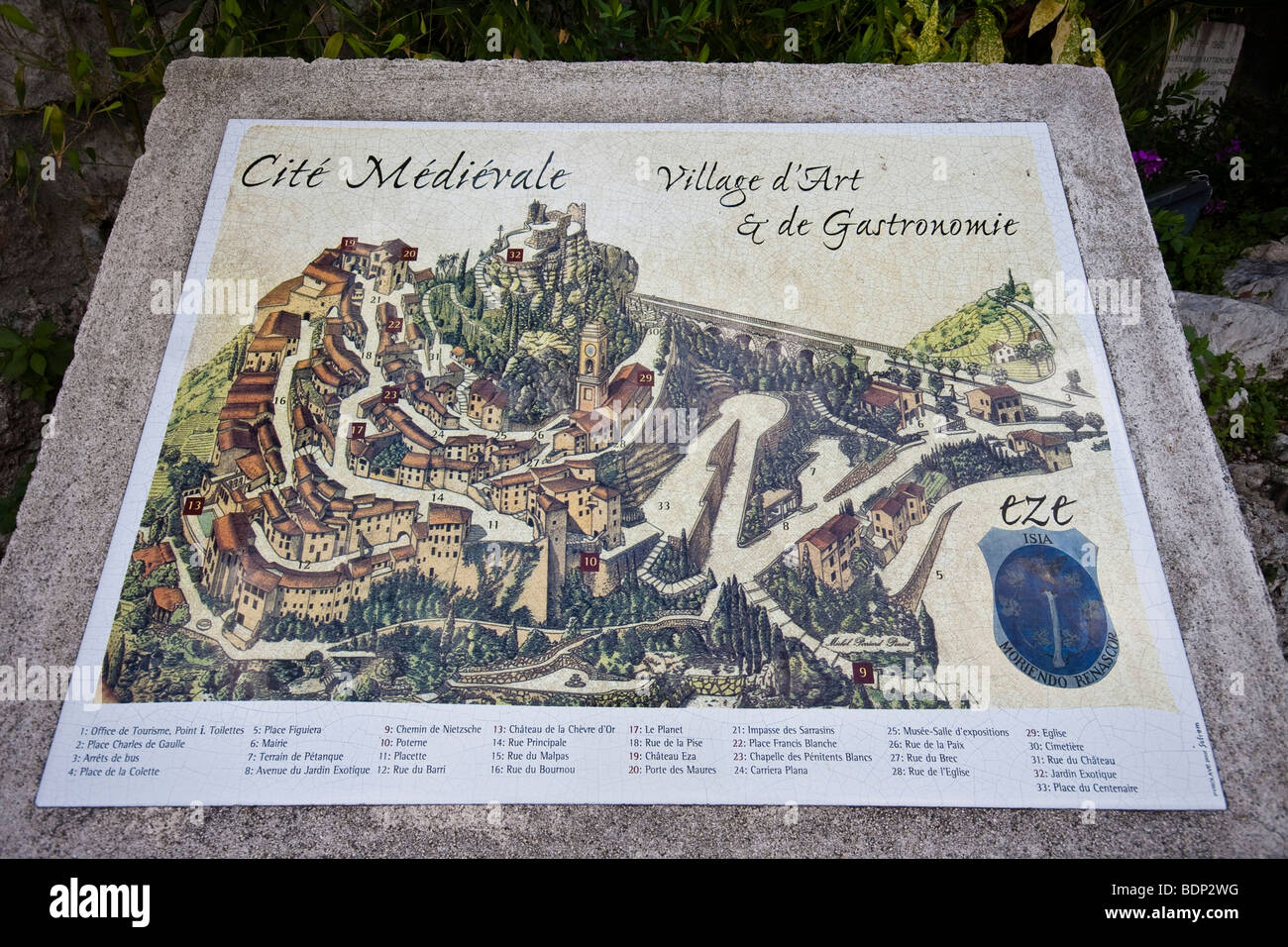 Mappa della città, Eze Village, Cote d'Azur, Alpes Maritimes, Francia, Europa Foto Stock