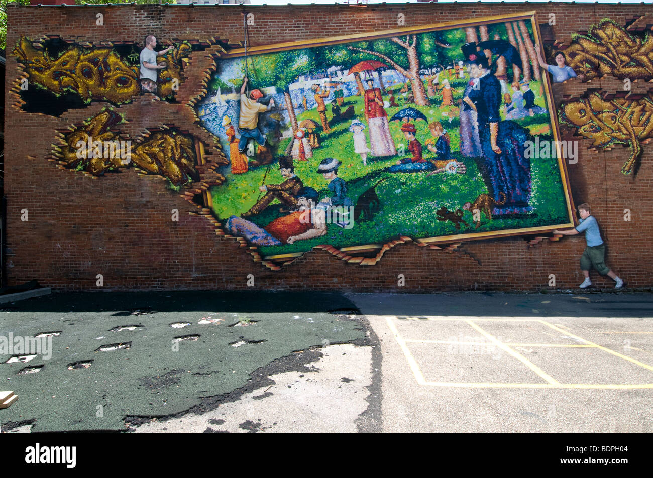 Murale in oltre il reno arean, Cincinnati, OH Foto Stock