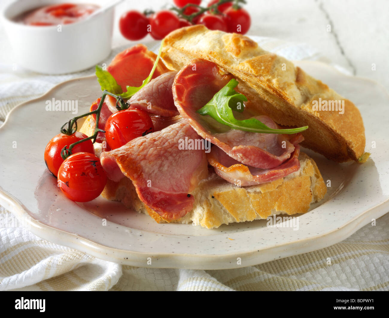 Tradizionale panino pancetta Foto Stock