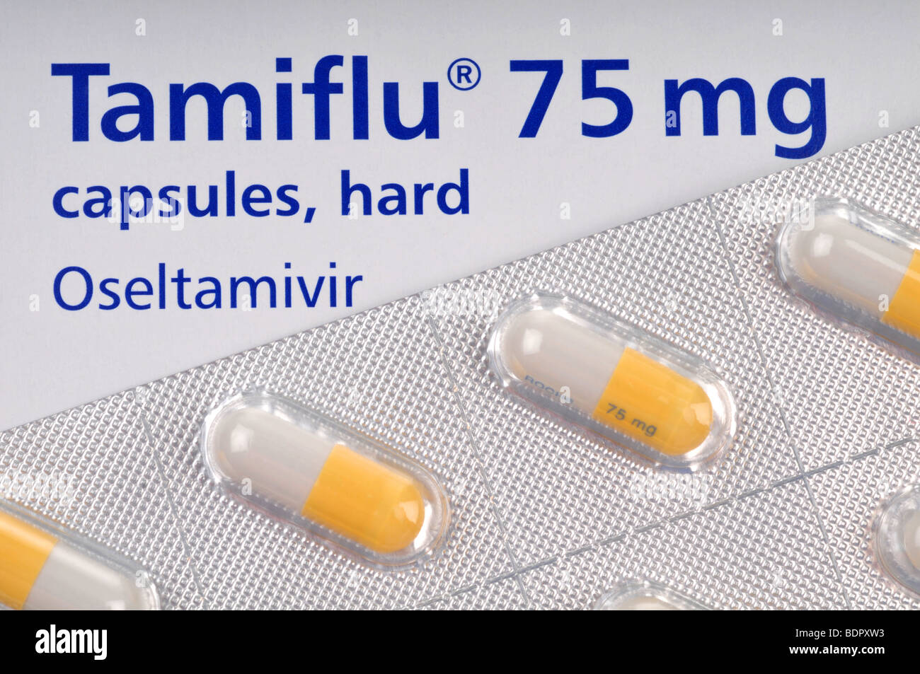 Le capsule di Tamiflu per il trattamento di "influenza suina" Foto Stock