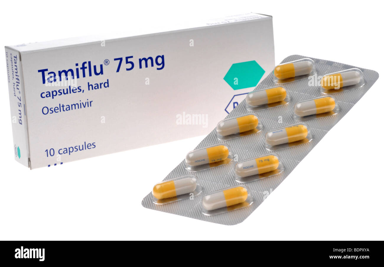 Le capsule di Tamiflu per il trattamento di "influenza suina" Foto Stock