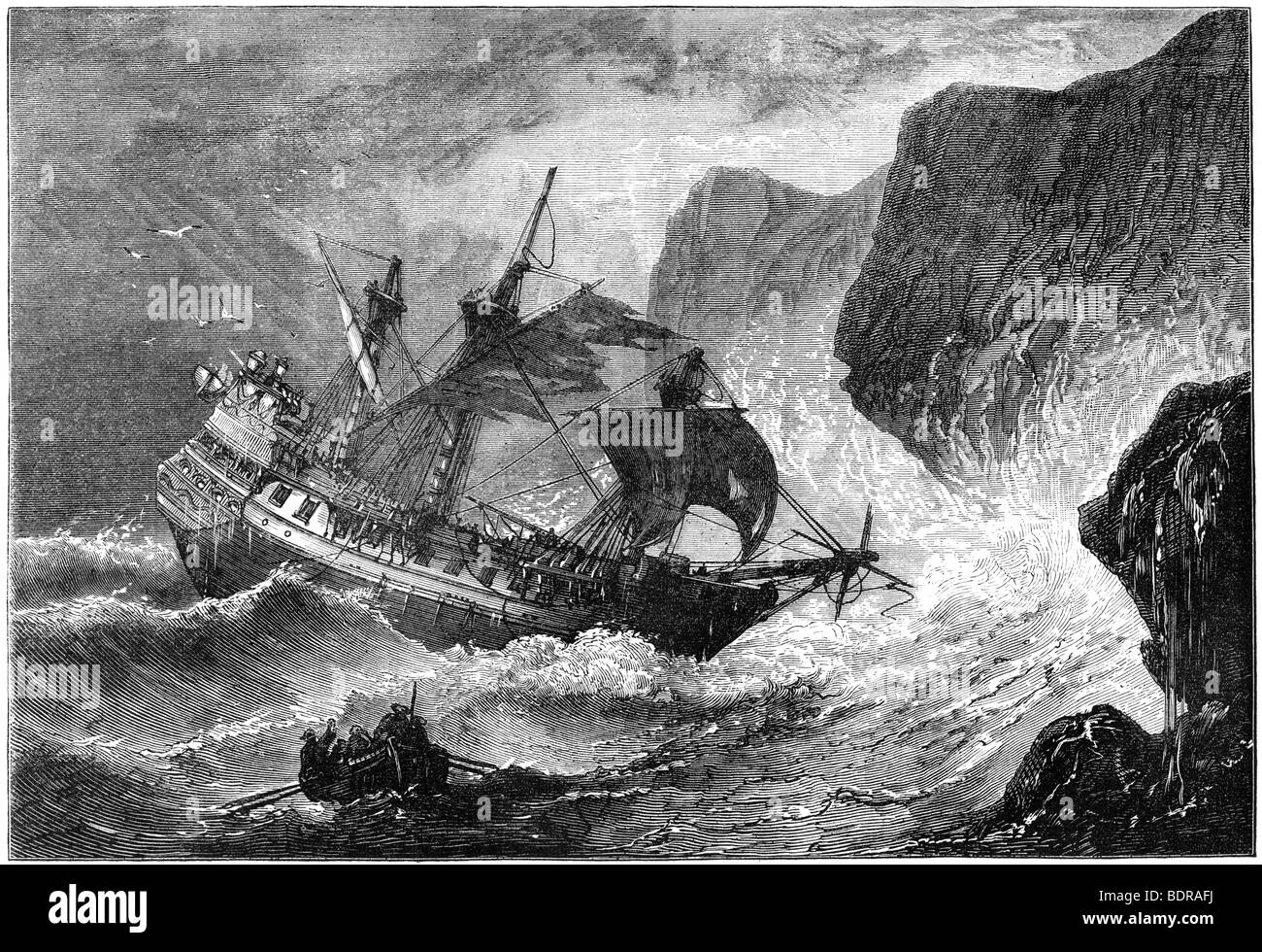 Admiral Somers corre la sua nave a terra, Bermuda, 1609 (c1880). Artista: sconosciuto Foto Stock