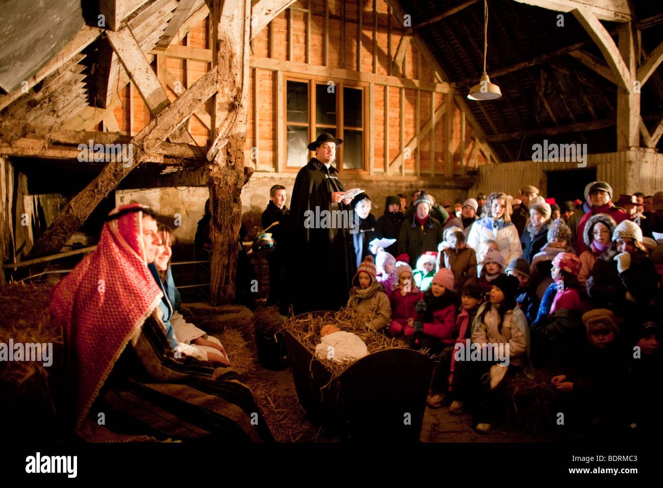 Scena della natività nelle zone rurali Oxfordshire village Foto Stock