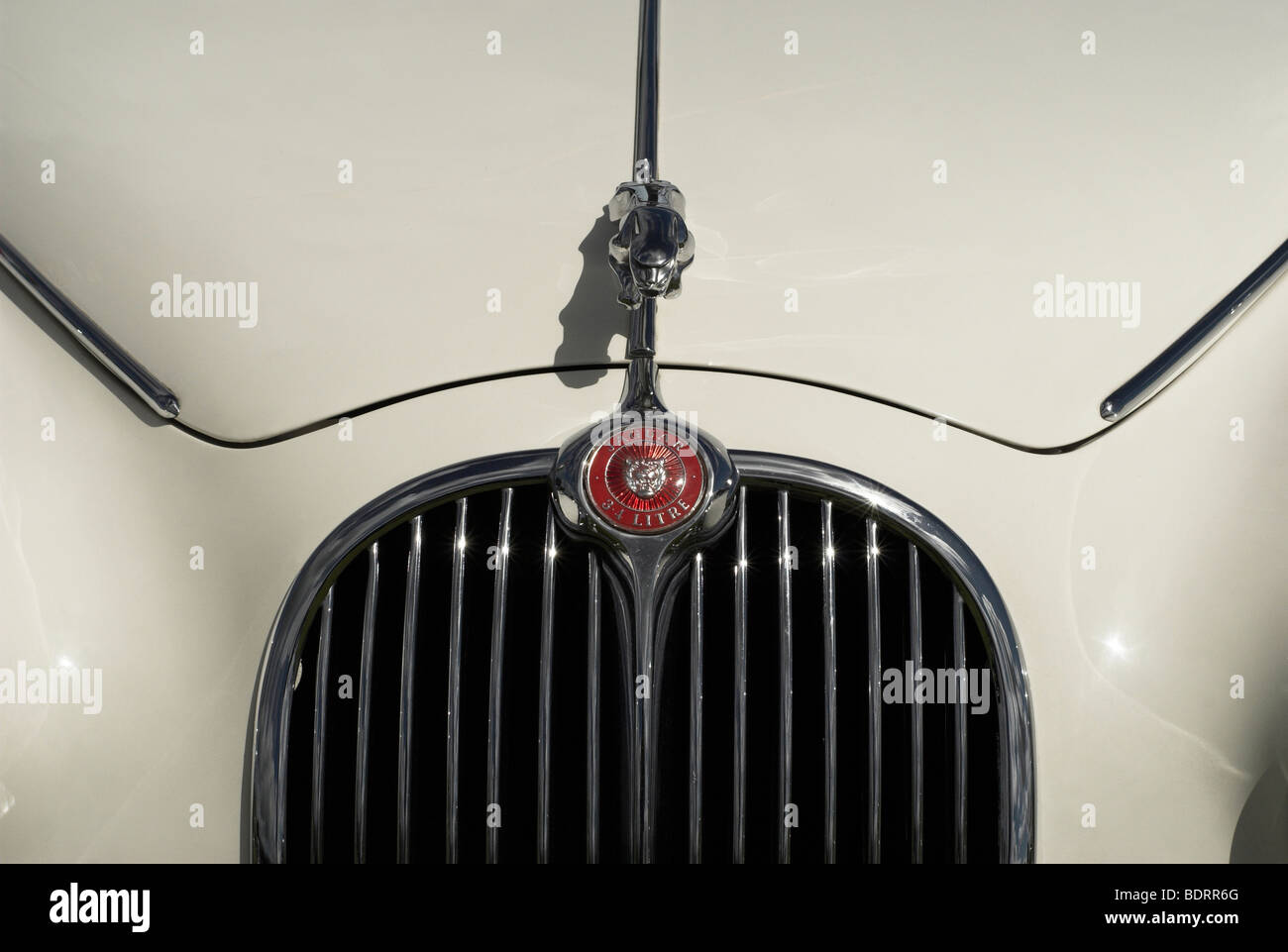 Un 1966 3.4 litro Jaguar Mk II - grill, badge e mobili del cofano. Foto Stock