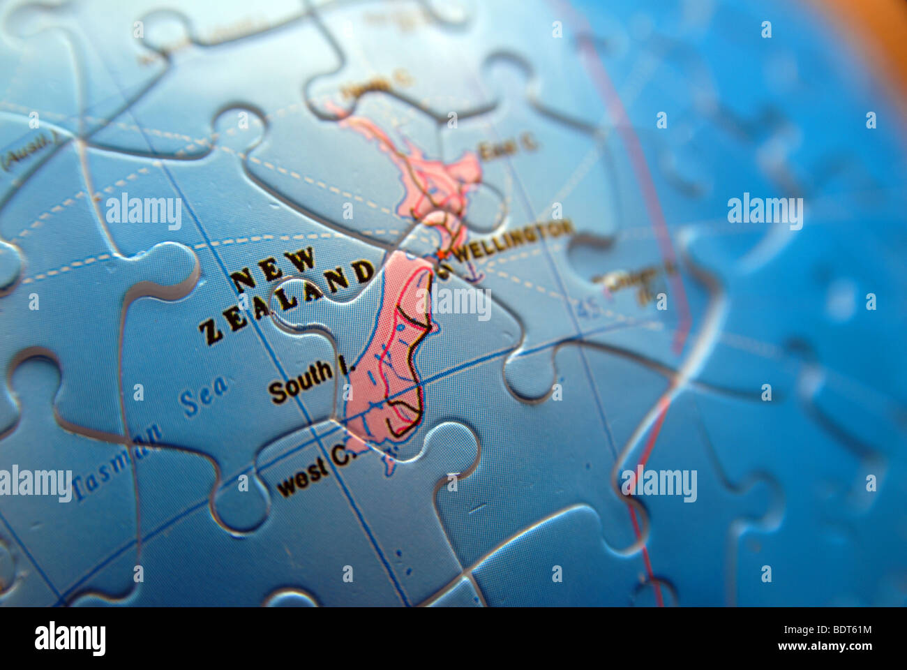 Dettaglio di un globo/mappa. Jigsaw dettaglio. Nuova Zelanda Foto Stock
