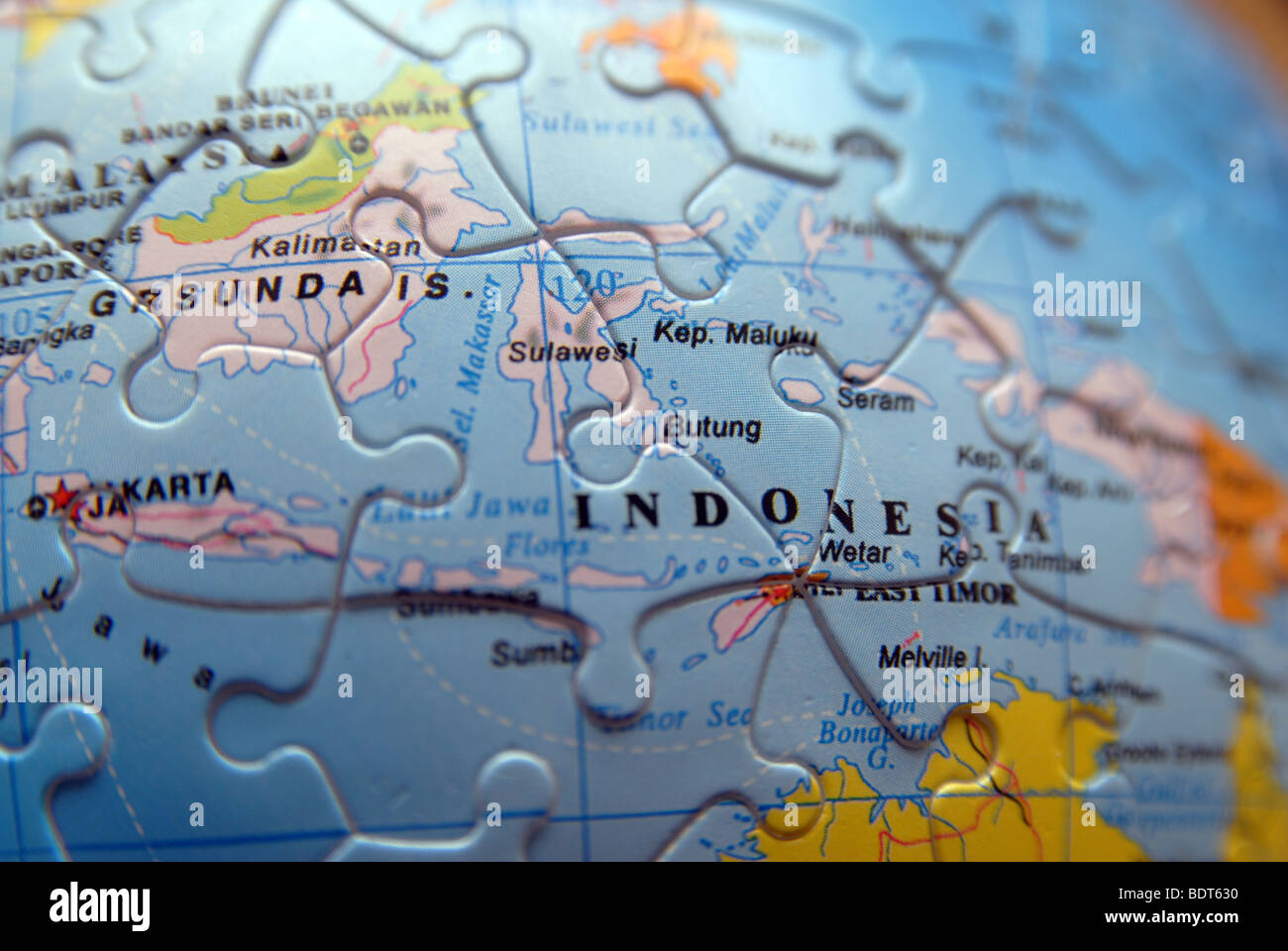 Dettaglio di un globo/mappa. Jigsaw dettaglio. Indonesia Foto Stock