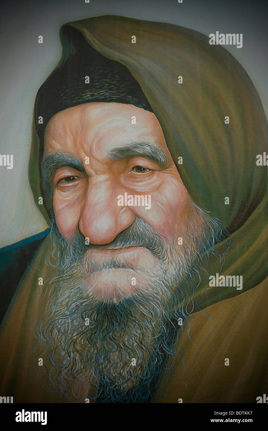 Ritratto dipinto del leader spirituale marocchino rabbino sefardita e kabbalist Israele Abuhatzeira noto come Baba Sali Foto Stock