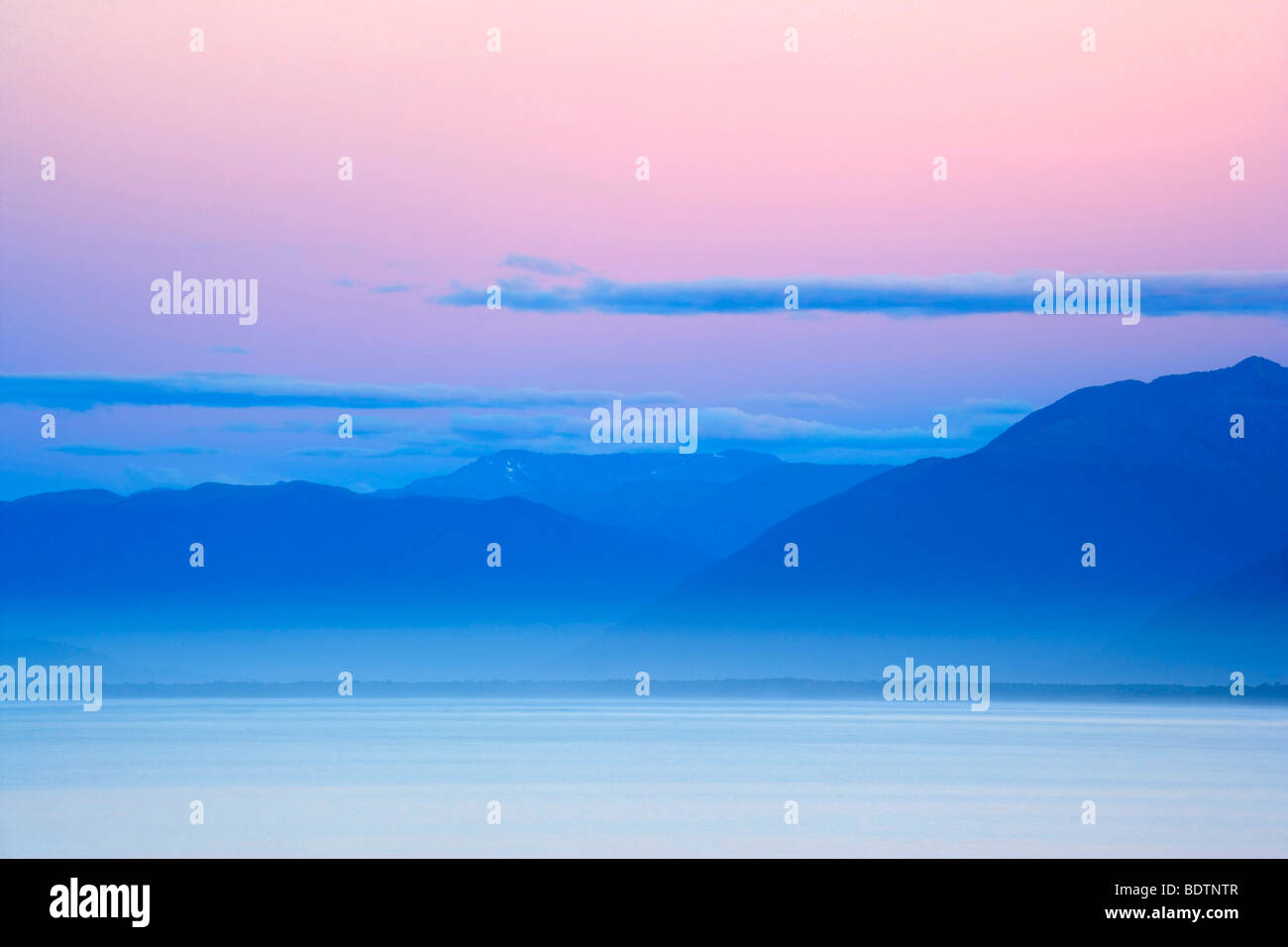 Sera alba al Jackson Bay, Nuova Zelanda Foto Stock