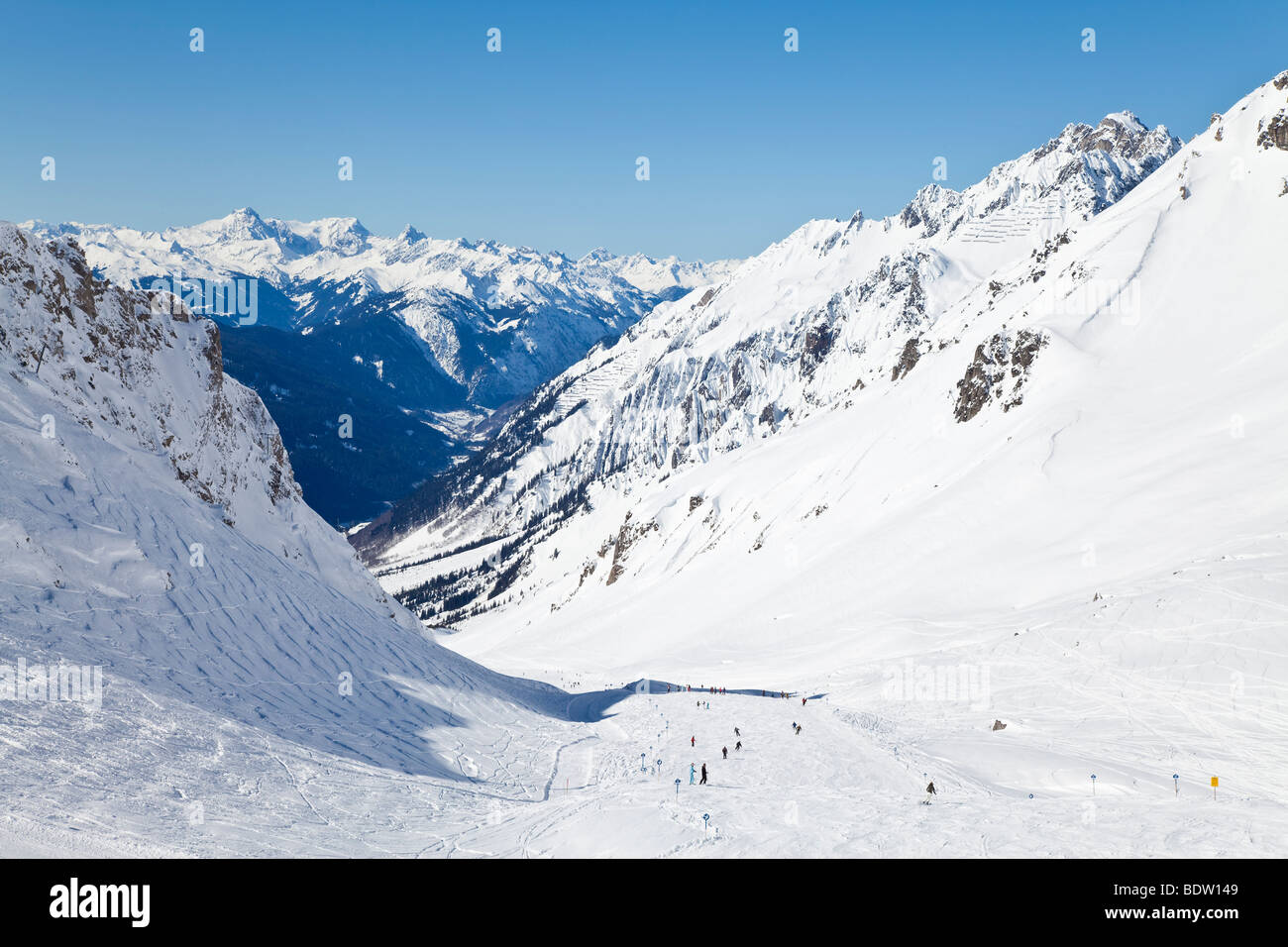 Europa Austria, Tirolo. St. Anton am Arlberg, piste da sci Foto Stock