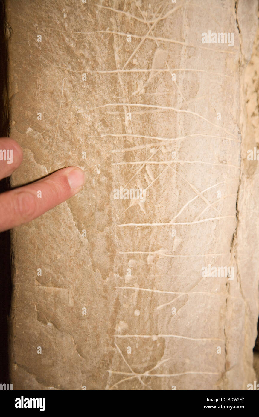 La scrittura runica dei vichinghi in maeshowe, il patrimonio culturale mondiale, Orkney Islands, SCOZIA Foto Stock