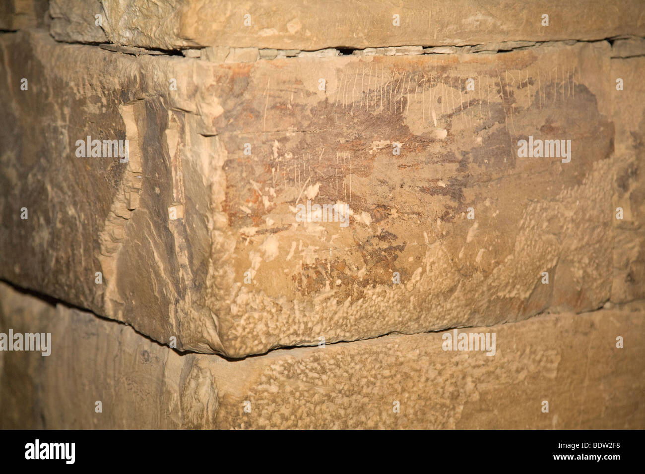 La scrittura runica dei vichinghi in maeshowe, il patrimonio culturale mondiale, isole Orcadi Scozia, schottland Foto Stock