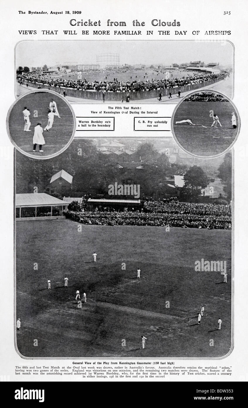 Ceneri ovale Test 1909, Warren Bardsley segnando un secolo in ogni inning per la prima volta nel test cricket storia Foto Stock
