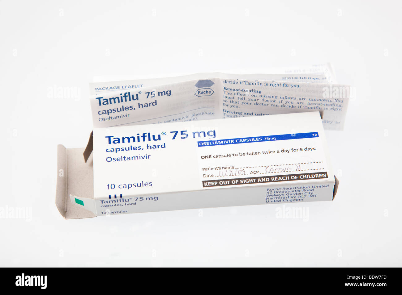 Tamiflu Box & foglio illustrativo Foto Stock