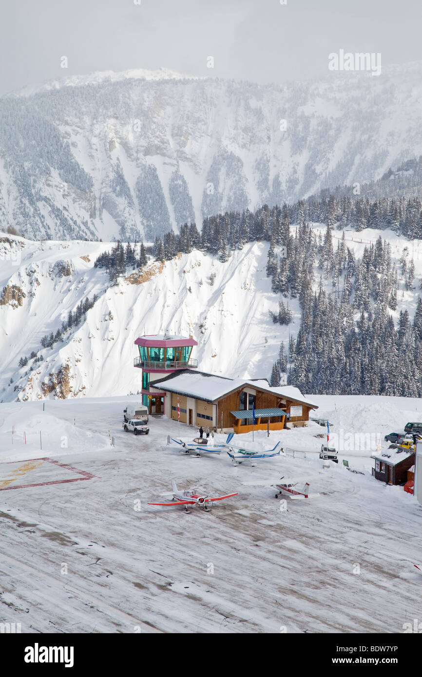 L'aeroporto a Courchevel 1850 ski resort in tre valli, Les Trois Vallees, Savoie, sulle Alpi francesi, Francia Foto Stock